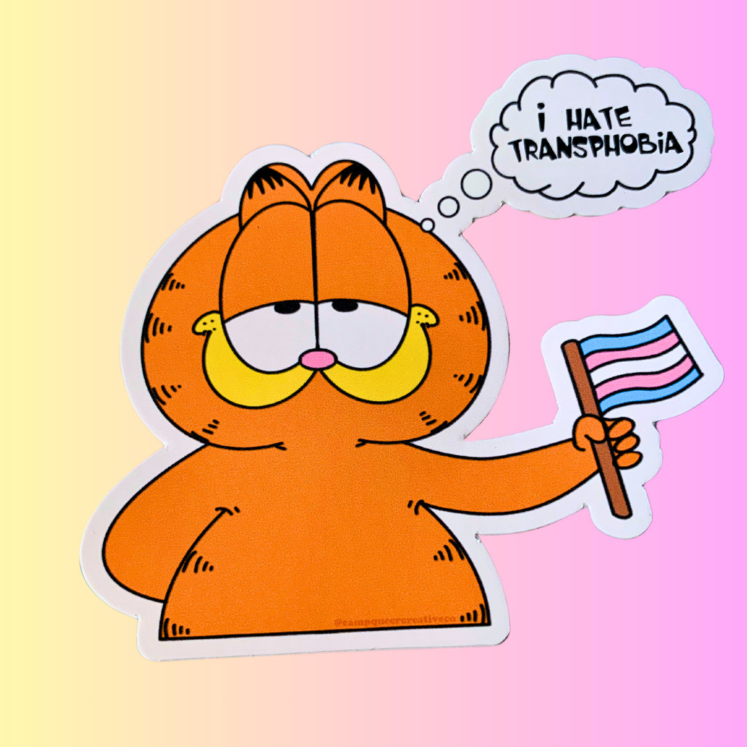 "I Hate Transphobia" Garfield Trans Pride Flag Sticker